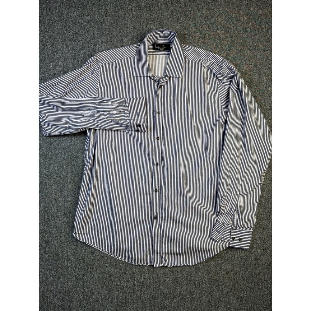 Nicole Miller New York Mens‎ Dress Shirt L 16.5 34/35 Blue White Striped Cotton
